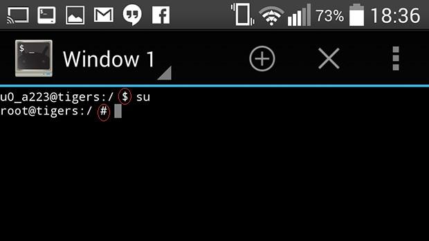terminal de comandos do Android